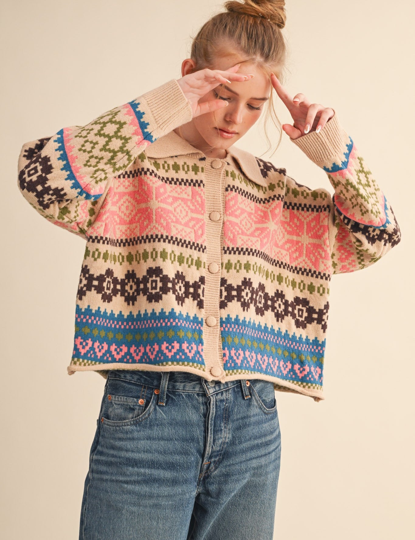 Winter Almanac Fair Isle Cardigan in Taupe Multi - product photo 3