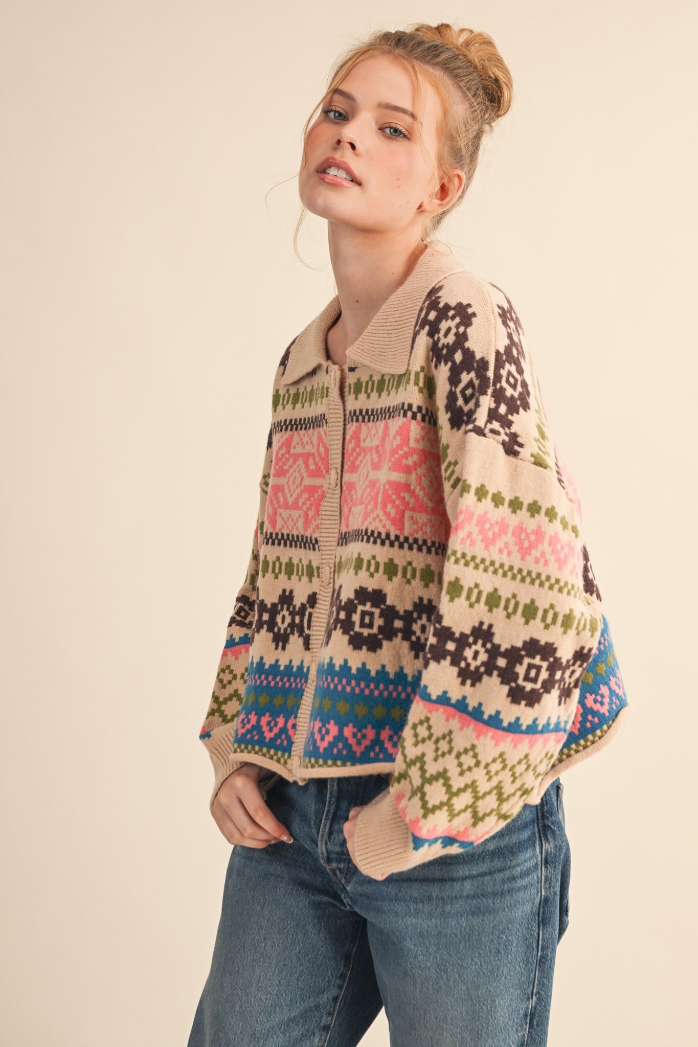 Winter Almanac Fair Isle Cardigan in Taupe Multi - product photo 4