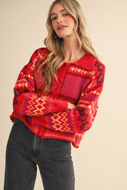 Winter Almanac Fair Isle Cardigan in Terracotta Red Multi - product photo 1