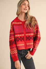 Winter Almanac Fair Isle Cardigan in Terracotta Red Multi - product photo 2