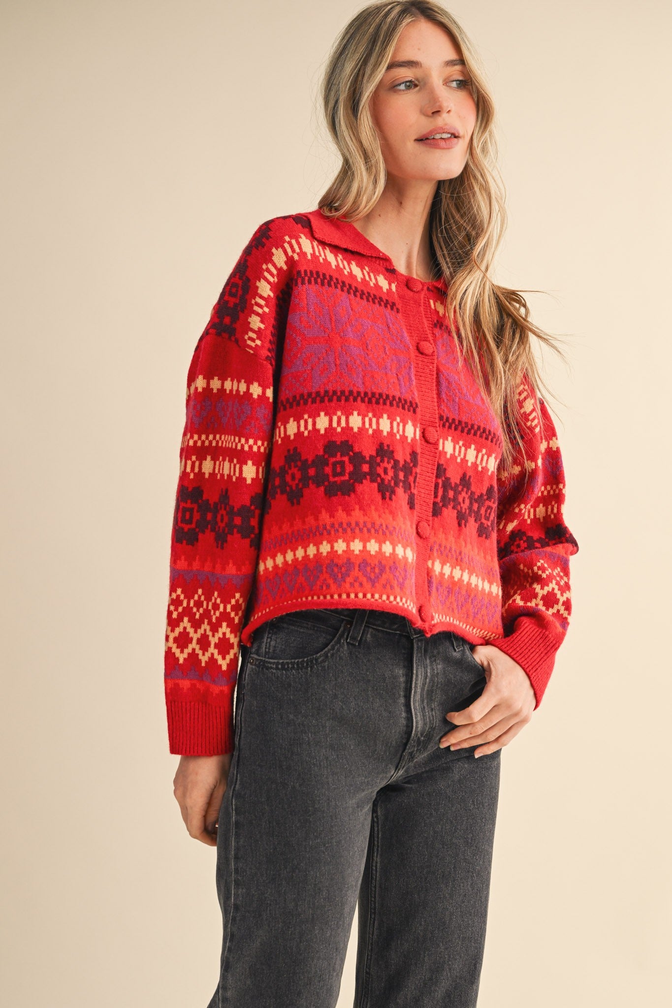 Winter Almanac Fair Isle Cardigan in Terracotta Red Multi - product photo 5