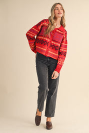 Winter Almanac Fair Isle Cardigan in Terracotta Red Multi - product photo 7