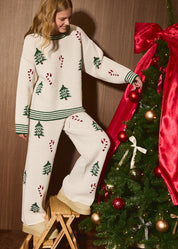 Winter Break Christmas Tree Knit Lounge Pants in Cream Green — product photo 01