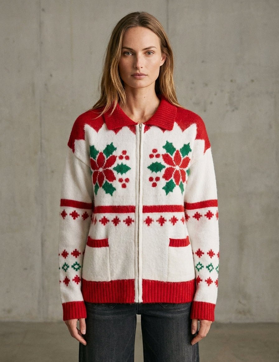 Winter Garland Intarsia Zip-Up Sweater - Westly