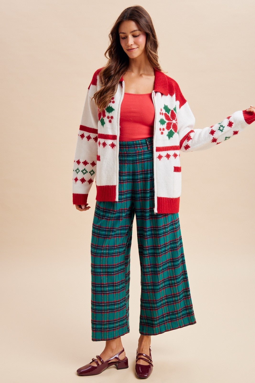 Winter Garland Intarsia Zip-Up Sweater - Westly