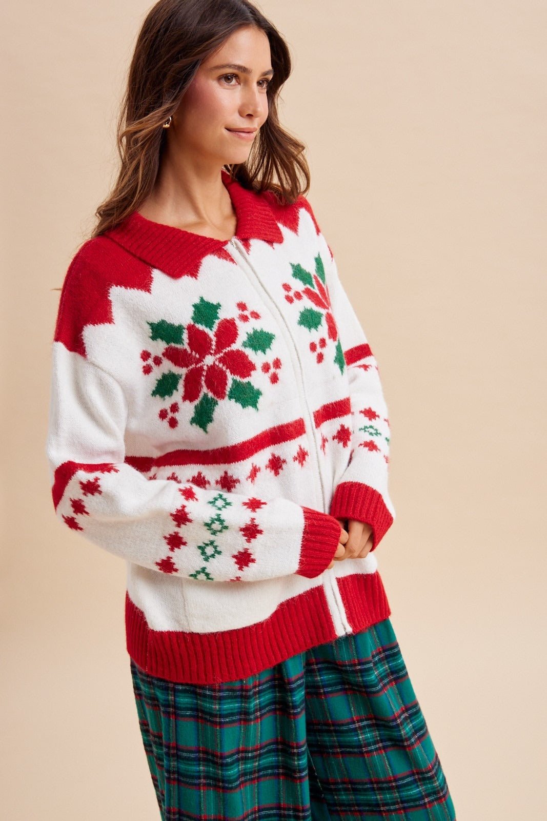 Winter Garland Intarsia Zip-Up Sweater - Westly