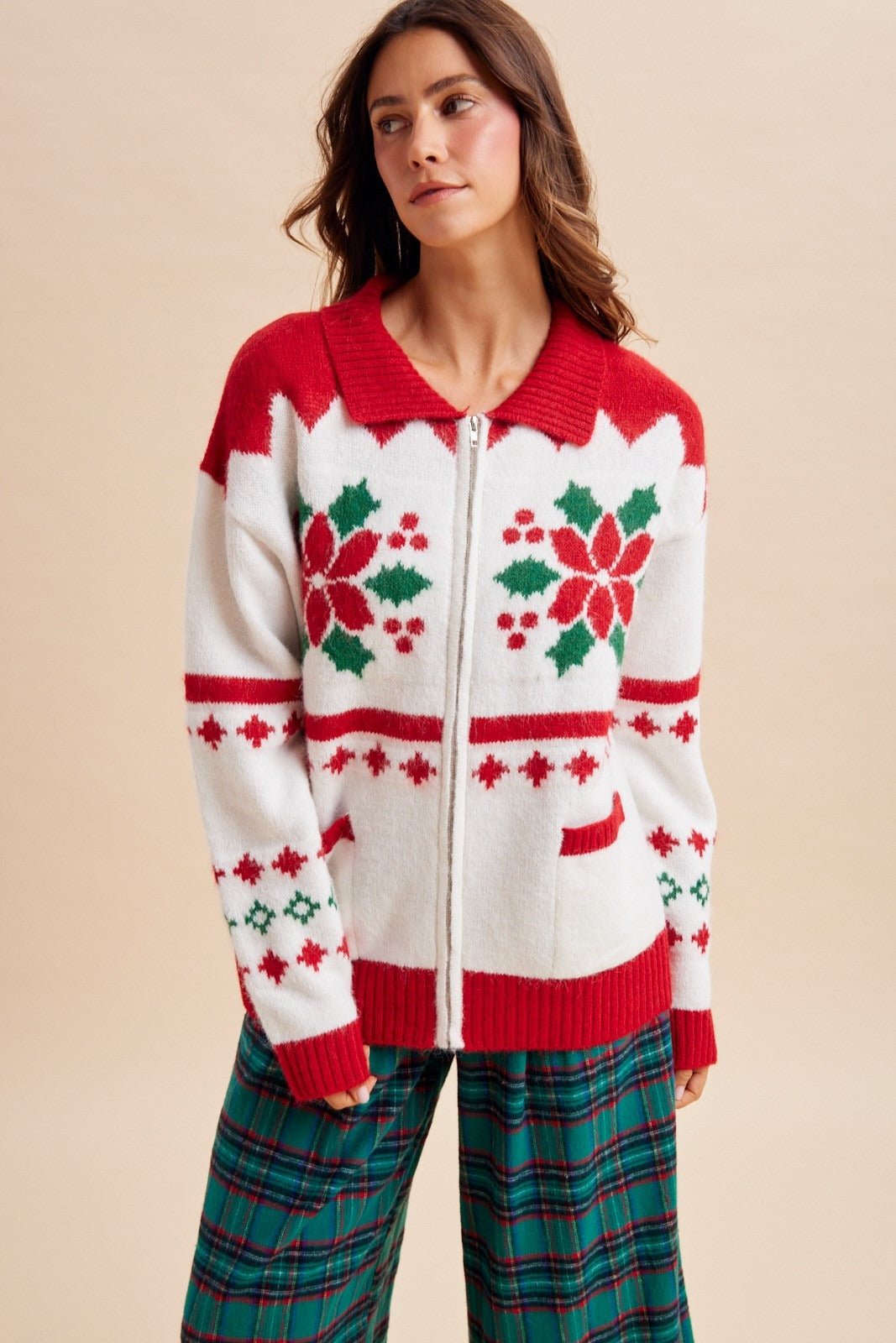 Winter Garland Intarsia Zip-Up Sweater - Westly