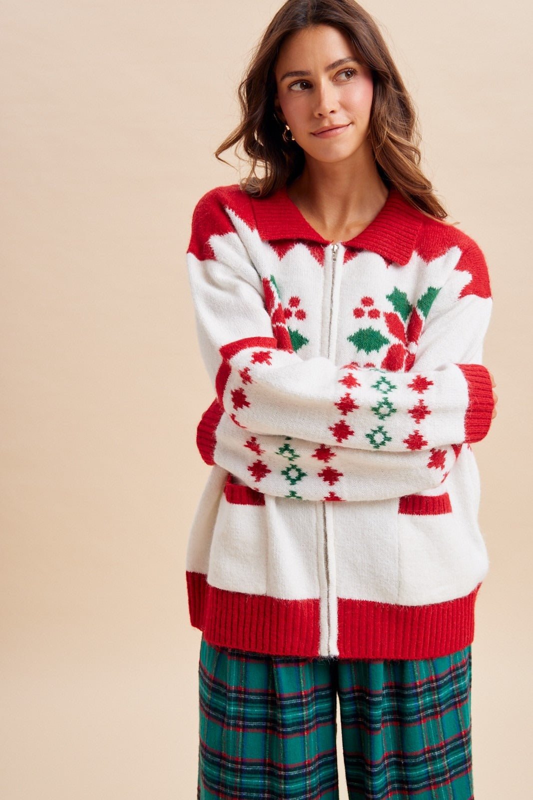 Winter Garland Intarsia Zip-Up Sweater - Westly