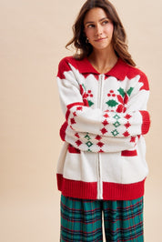 Winter Garland Intarsia Zip-Up Sweater - Westly