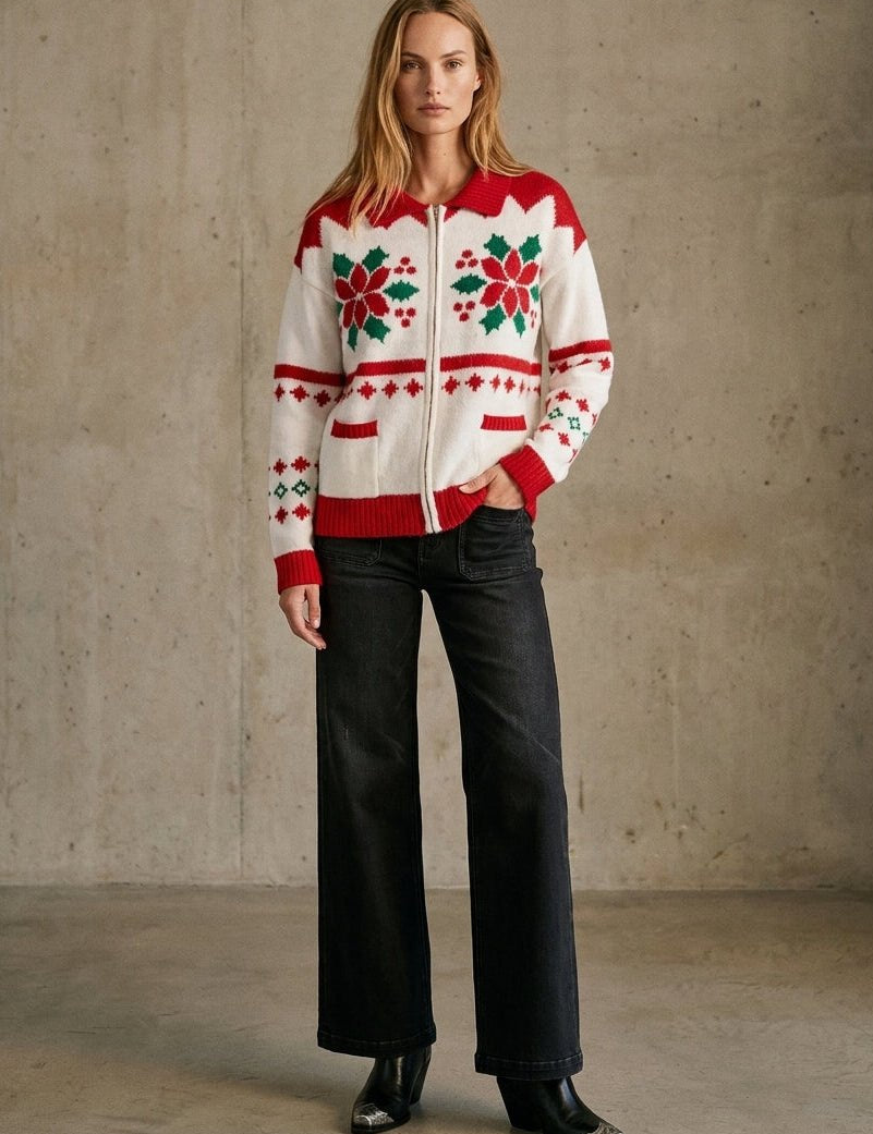 Winter Garland Intarsia Zip-Up Sweater - Westly
