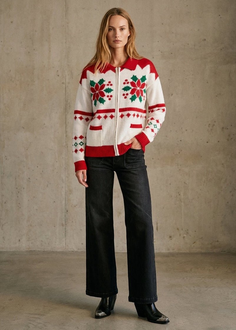 Winter Garland Intarsia Zip-Up Sweater - Westly