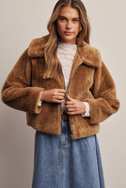 Winterlight Faux Fur Zip-Up Jacket in Golden Brown, photo 2
