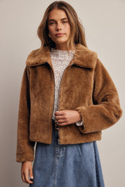 Winterlight Faux Fur Zip-Up Jacket in Golden Brown, photo 5