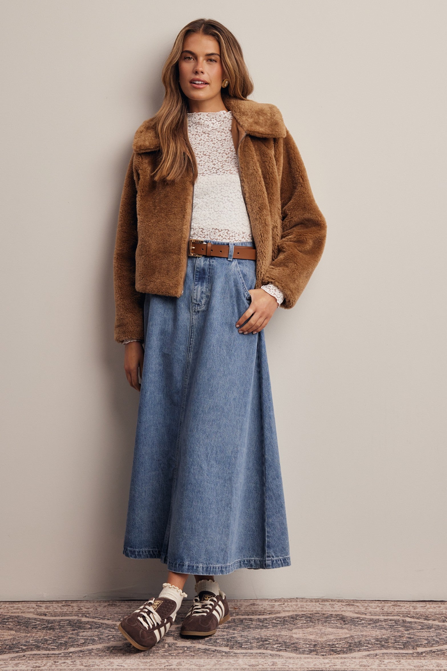 Winterlight Faux Fur Zip-Up Jacket in Golden Brown, photo 12
