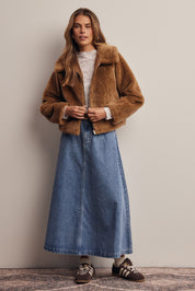 Winterlight Faux Fur Zip-Up Jacket in Golden Brown, photo 14