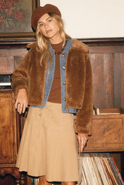 Winterlight Faux Fur Zip-Up Jacket in Golden Brown, photo 15
