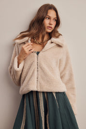 Winterlight Faux Fur Zip-Up Jacket in Ivory, photo 2
