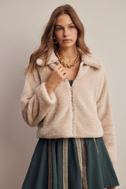 Winterlight Faux Fur Zip-Up Jacket in Ivory, photo 3