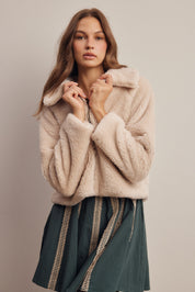 Winterlight Faux Fur Zip-Up Jacket in Ivory, photo 4