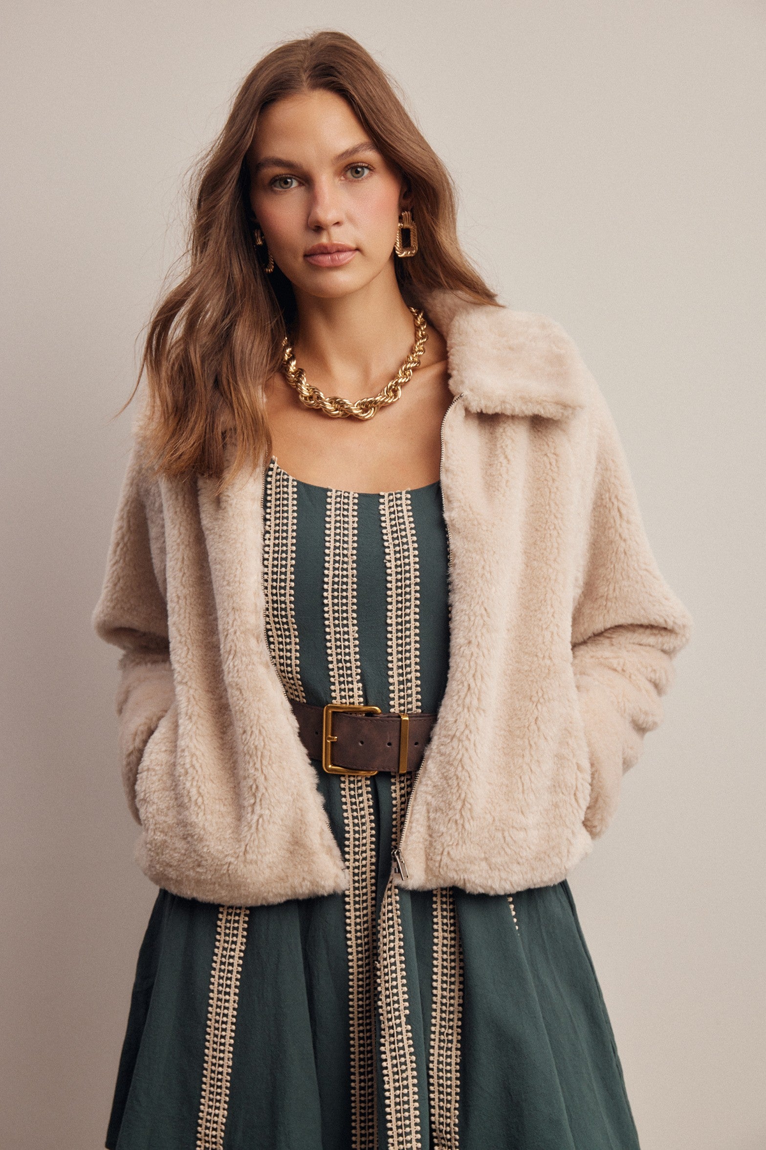 Winterlight Faux Fur Zip-Up Jacket in Ivory, photo 5