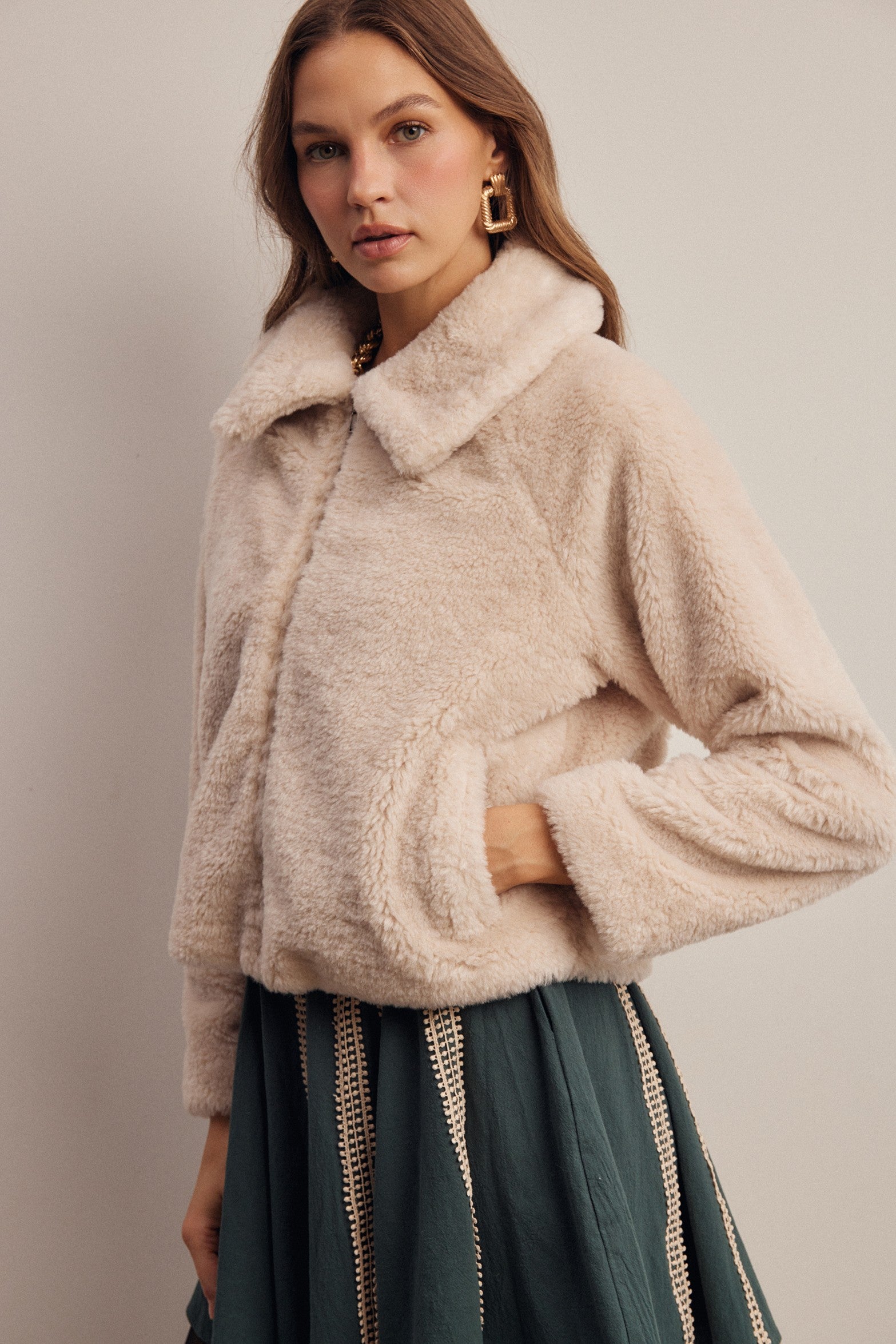 Winterlight Faux Fur Zip-Up Jacket in Ivory, photo 6