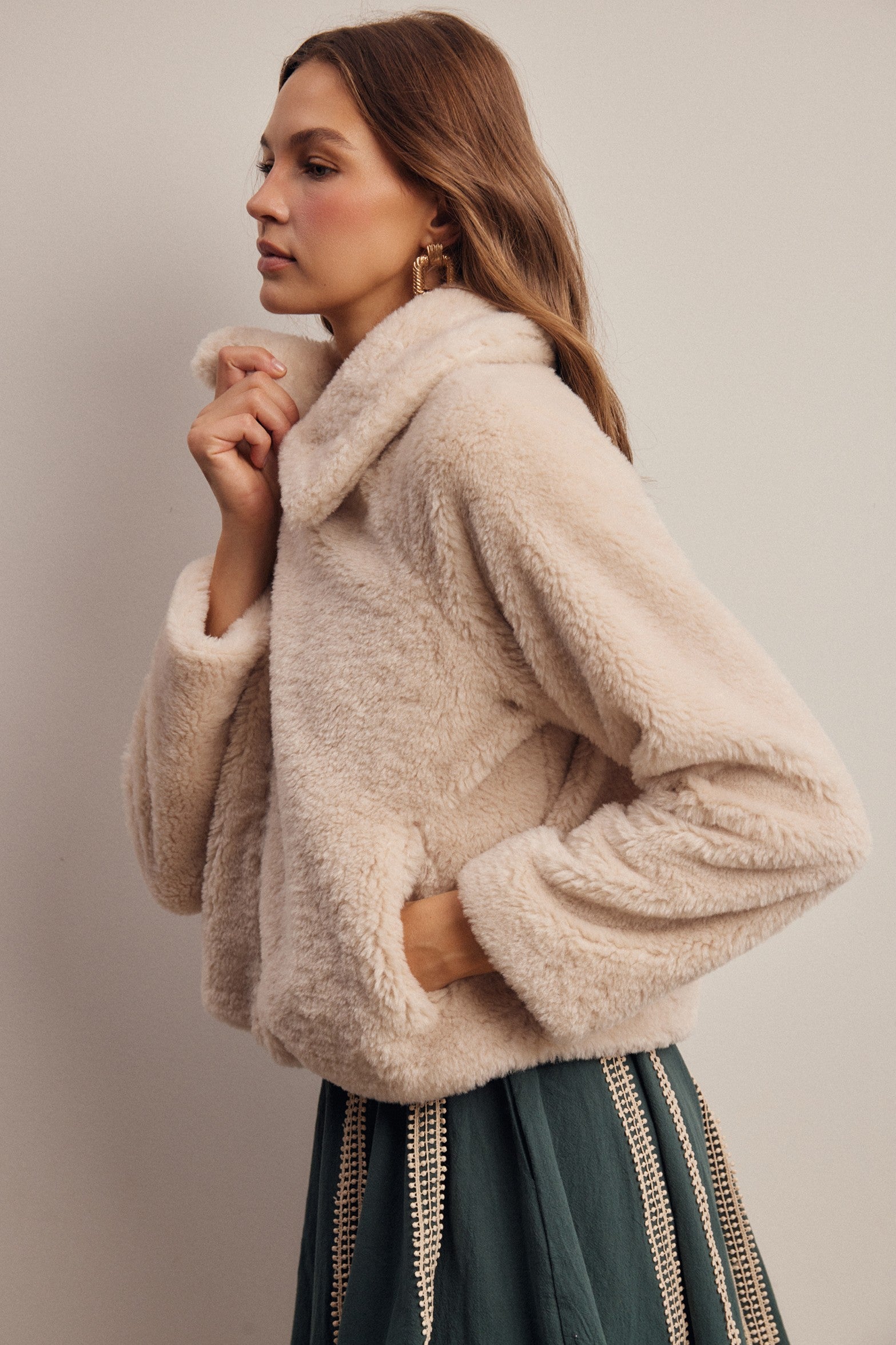 Winterlight Faux Fur Zip-Up Jacket in Ivory, photo 8