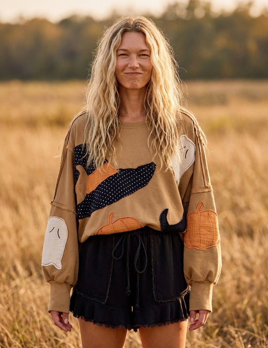 Witch Please Patchwork French Terry Pullover - Westly