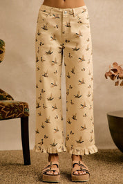 Wood Duck Ruffle Hem Pants - Beige
