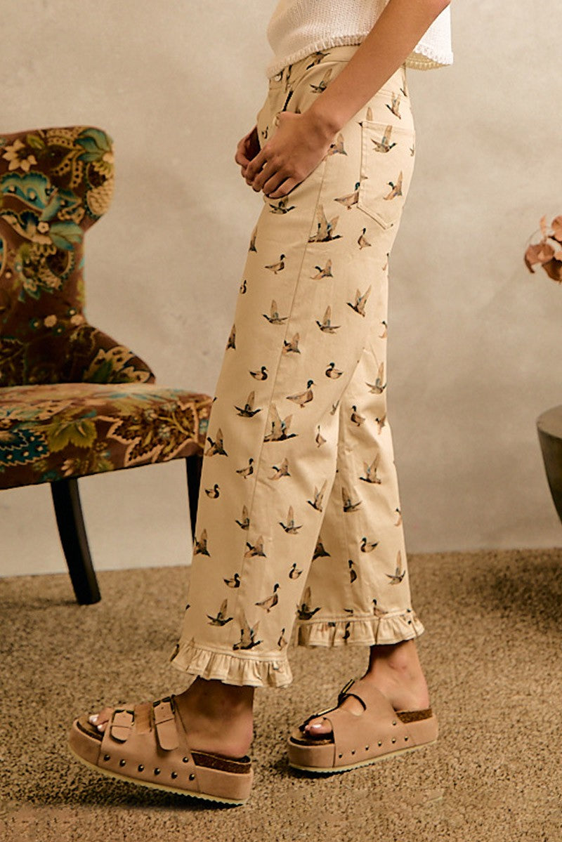 Wood Duck Ruffle Hem Pants - Beige