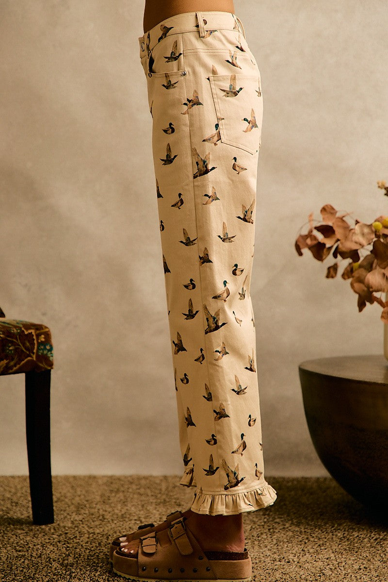 Wood Duck Ruffle Hem Pants - Beige