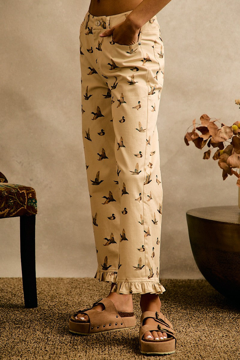 Wood Duck Ruffle Hem Pants - Beige