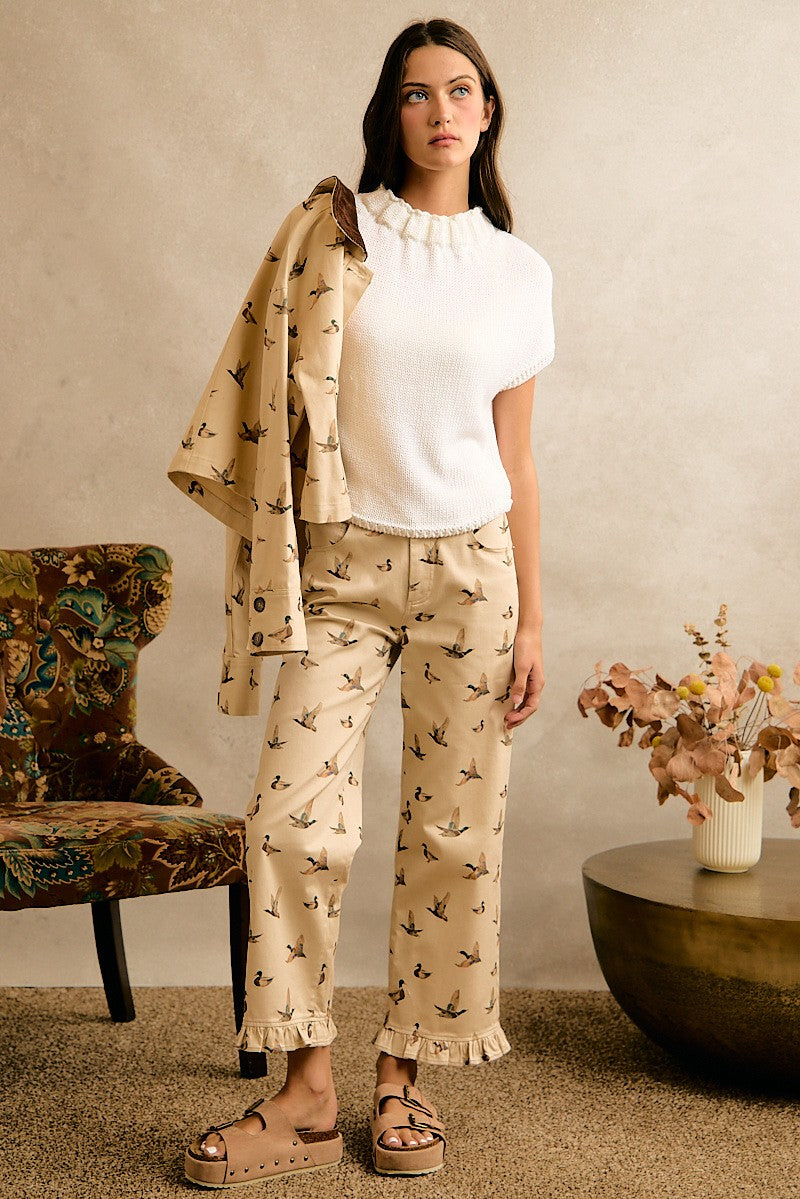 Wood Duck Ruffle Hem Pants - Beige