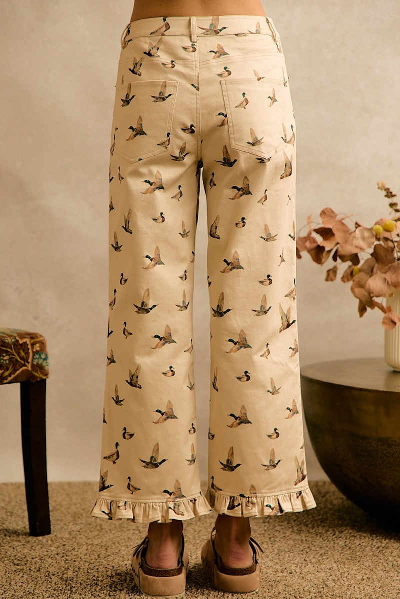 Wood Duck Ruffle Hem Pants - Beige