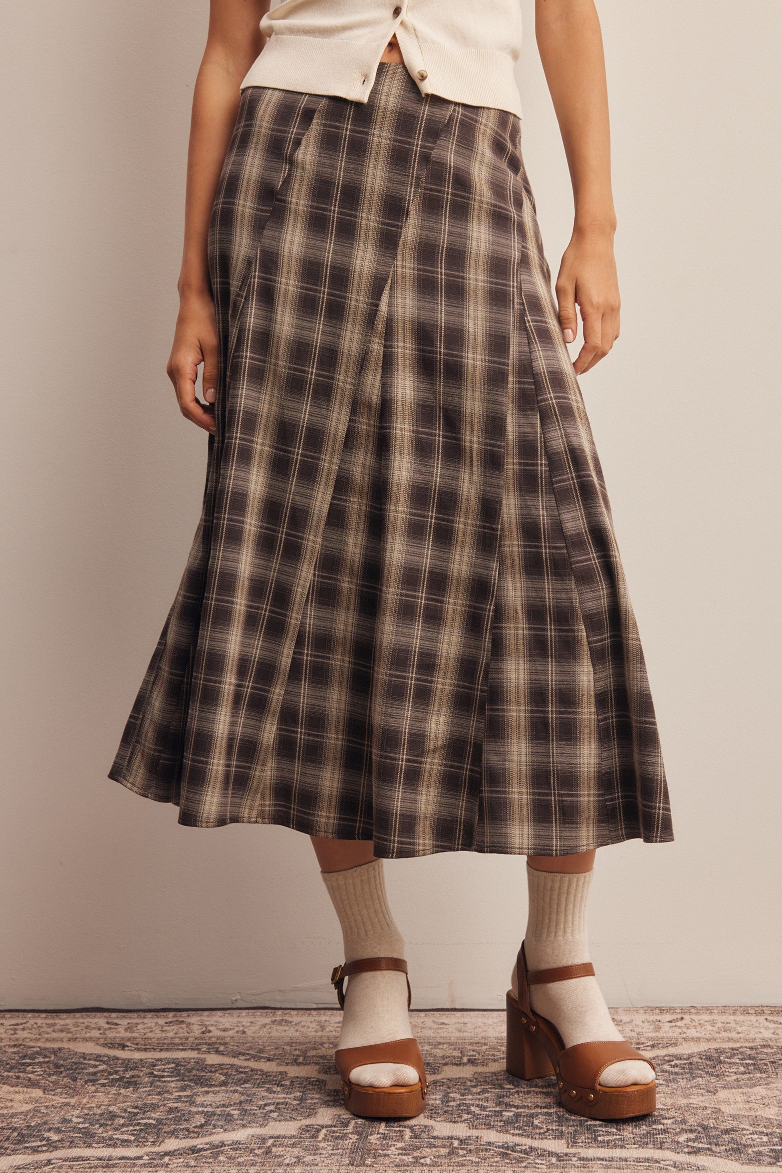 Woodbridge Plaid Midi Skirt in Brown Cream, photo 2