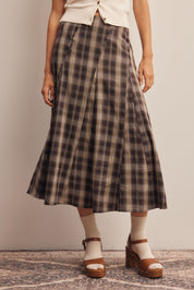 Woodbridge Plaid Midi Skirt in Brown Cream, photo 2