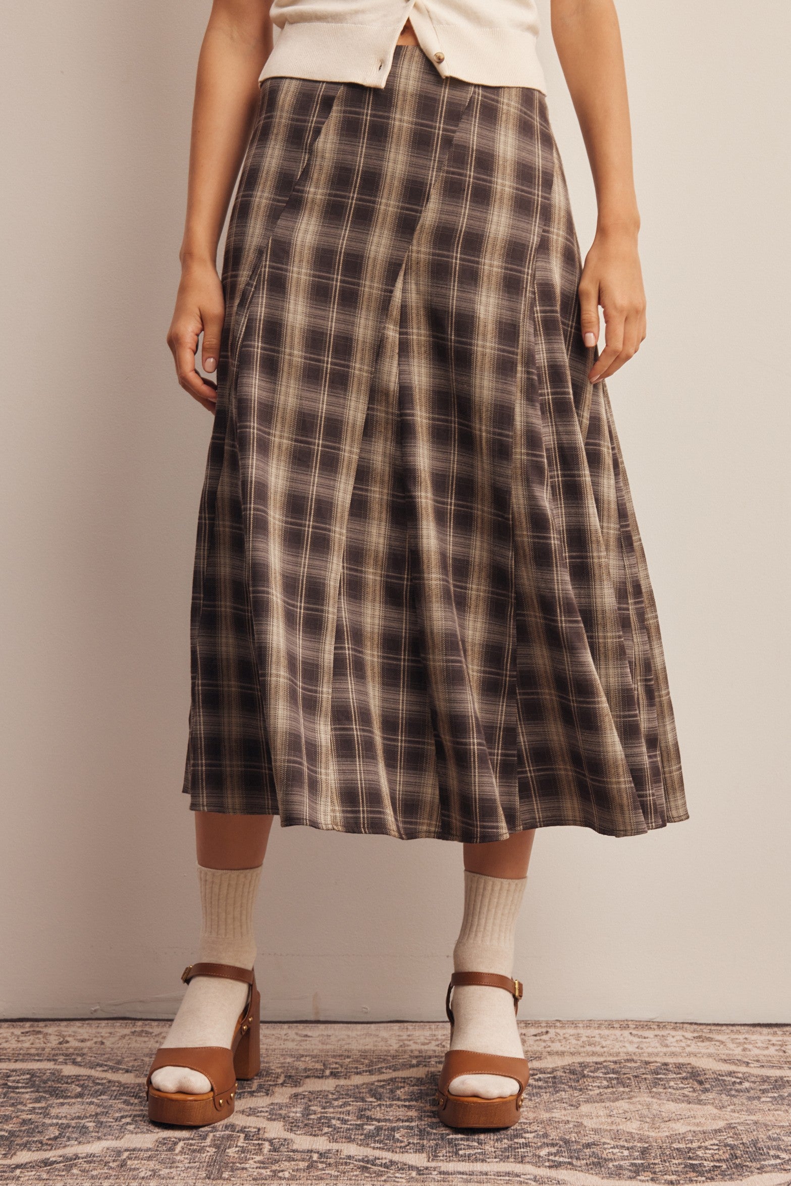 Woodbridge Plaid Midi Skirt in Brown Cream, photo 3