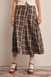 Woodbridge Plaid Midi Skirt in Brown Cream, photo 3