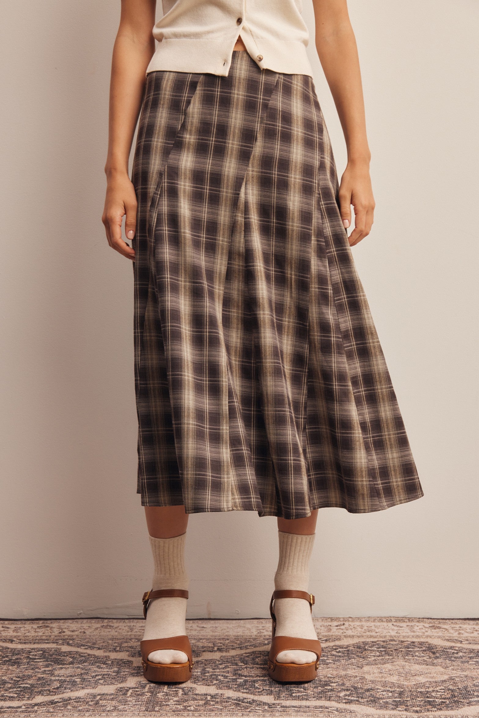Woodbridge Plaid Midi Skirt in Brown Cream, photo 4