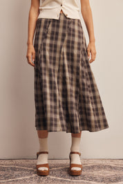 Woodbridge Plaid Midi Skirt in Brown Cream, photo 4
