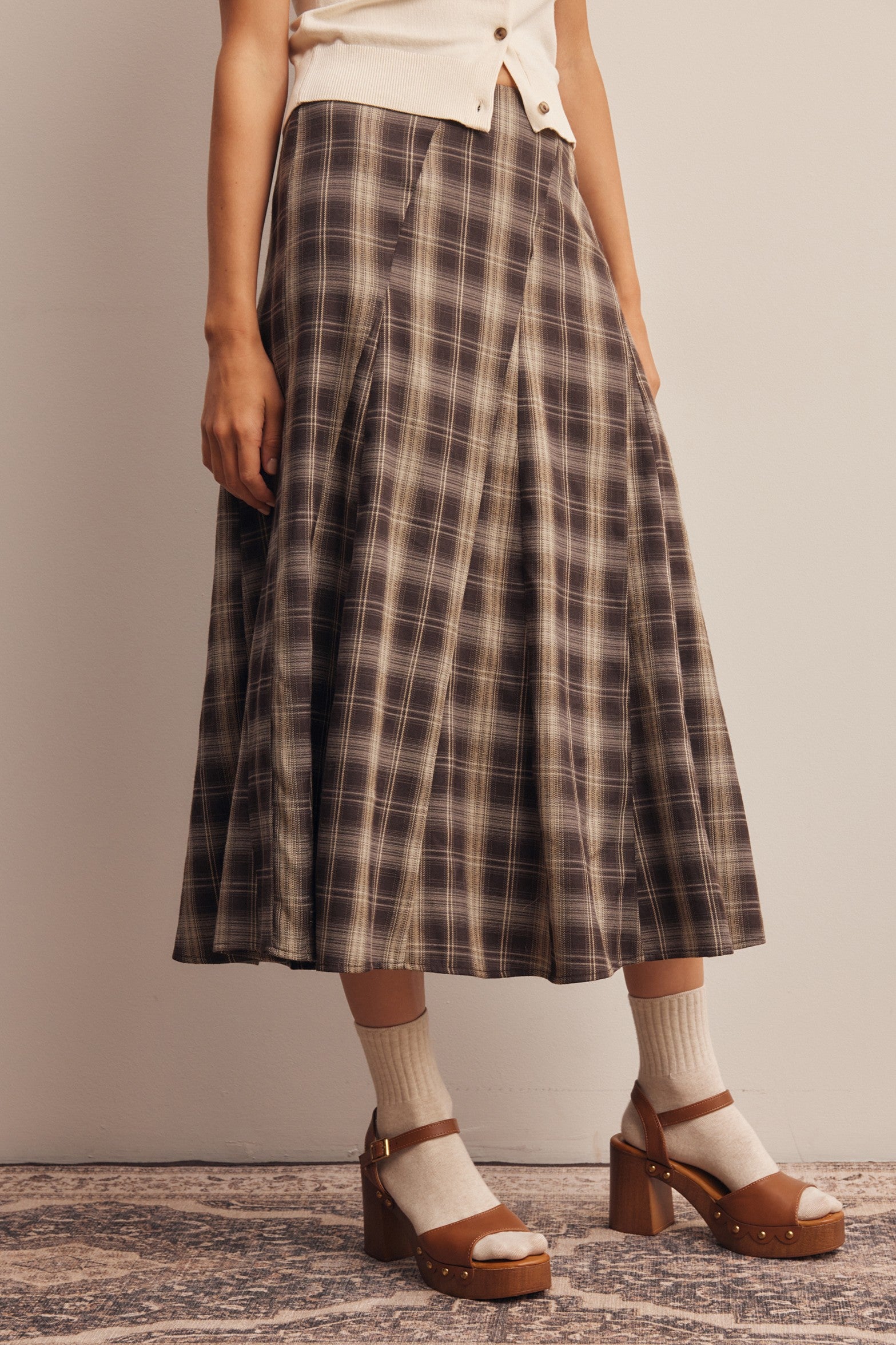Woodbridge Plaid Midi Skirt in Brown Cream, photo 6