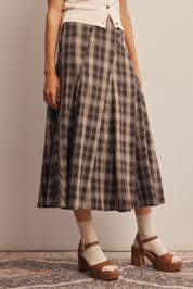 Woodbridge Plaid Midi Skirt in Brown Cream, photo 6