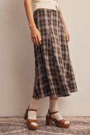 Woodbridge Plaid Midi Skirt in Brown Cream, photo 7