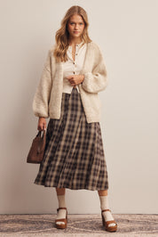 Woodbridge Plaid Midi Skirt in Brown Cream, photo 12