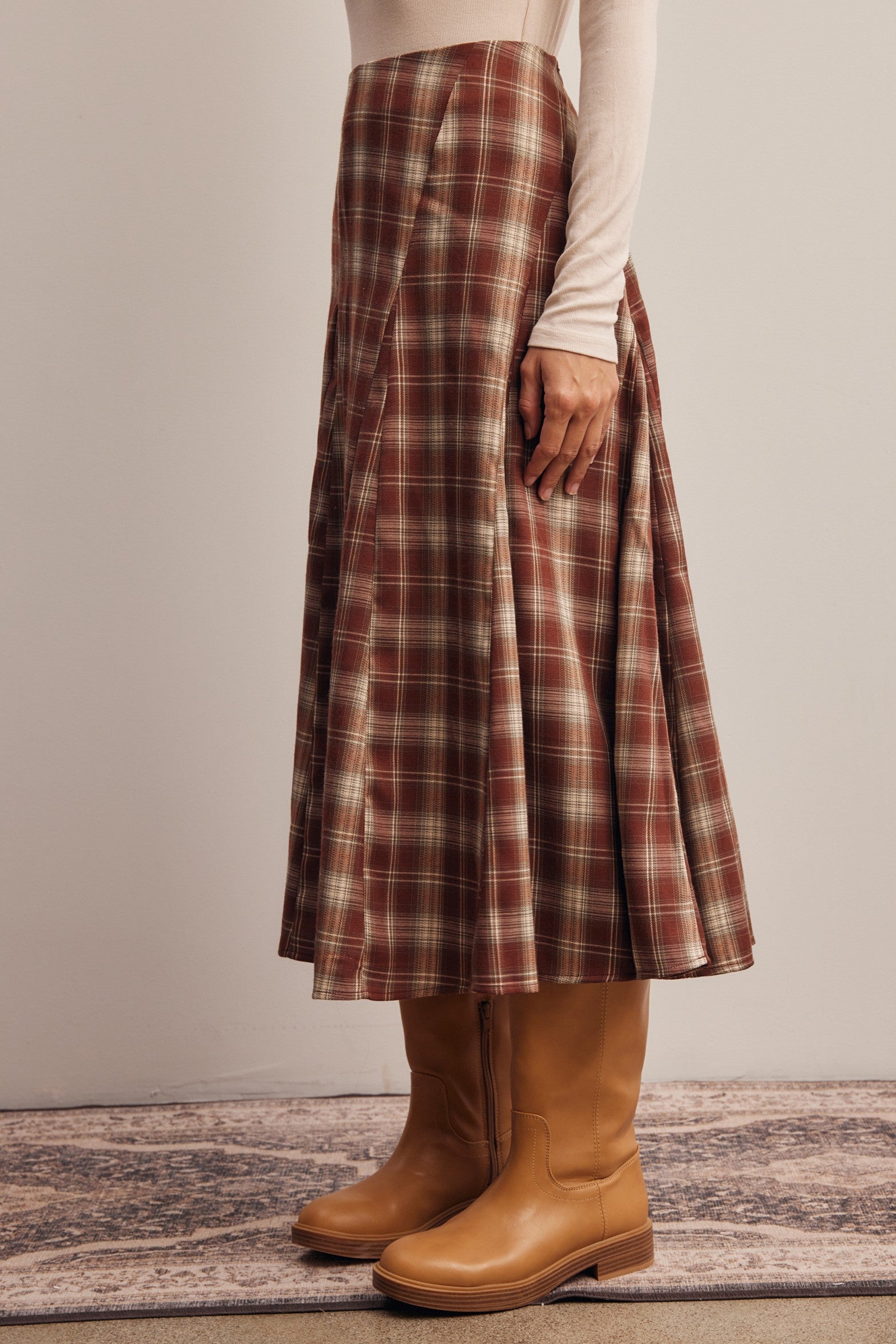 Woodbridge Plaid Midi Skirt in Marsala Ivory, photo 5