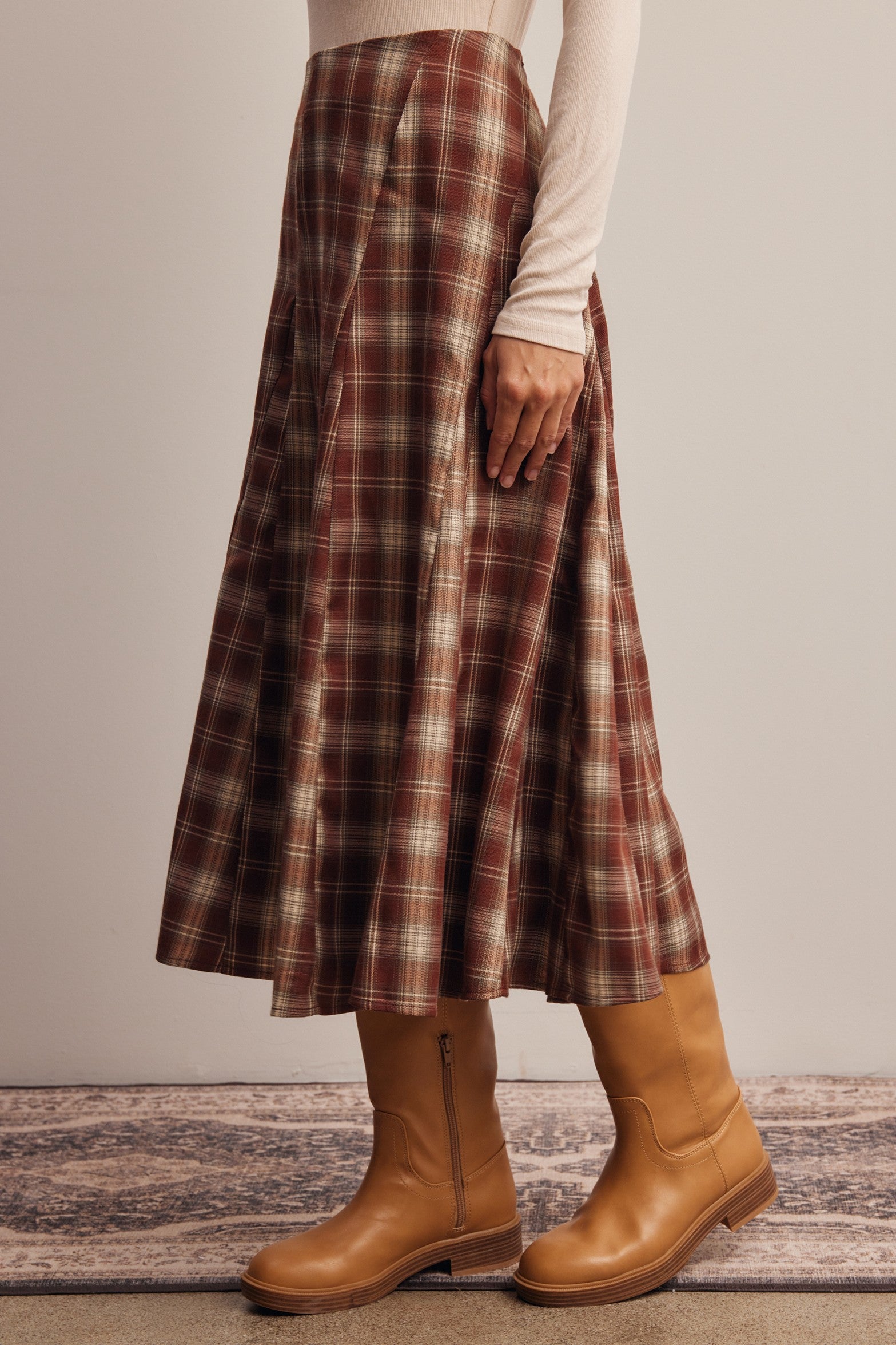 Woodbridge Plaid Midi Skirt in Marsala Ivory, photo 7