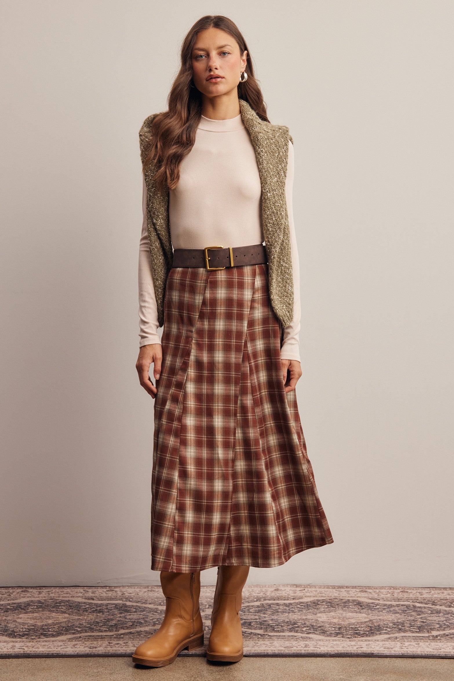 Woodbridge Plaid Midi Skirt in Marsala Ivory, photo 10