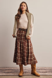 Woodbridge Plaid Midi Skirt in Marsala Ivory, photo 11
