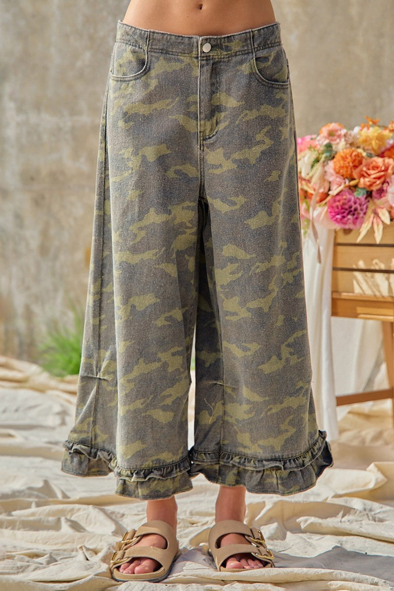 Woodland Ruffle Denim Bloomer Pants in Camouflage - product photo 1