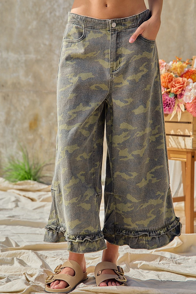 Woodland Ruffle Denim Bloomer Pants in Camouflage - product photo 3