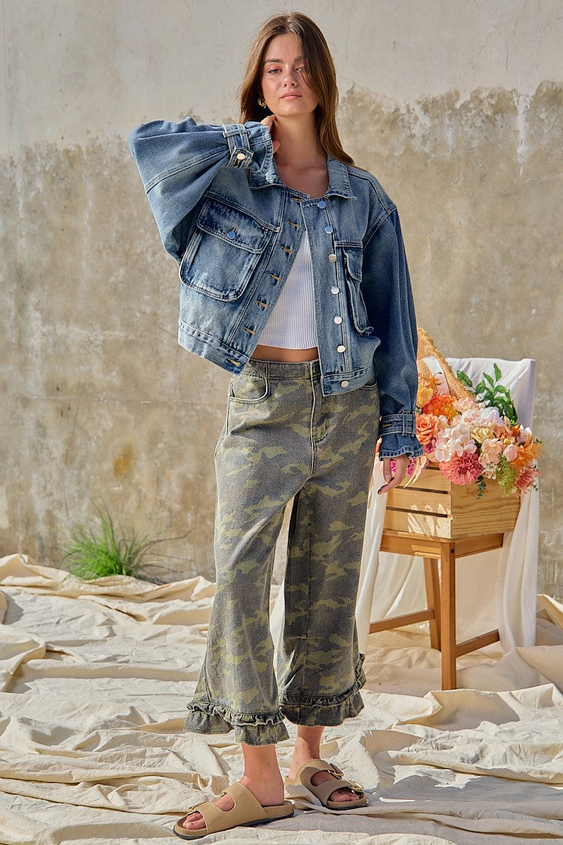Woodland Ruffle Denim Bloomer Pants in Camouflage - product photo 9